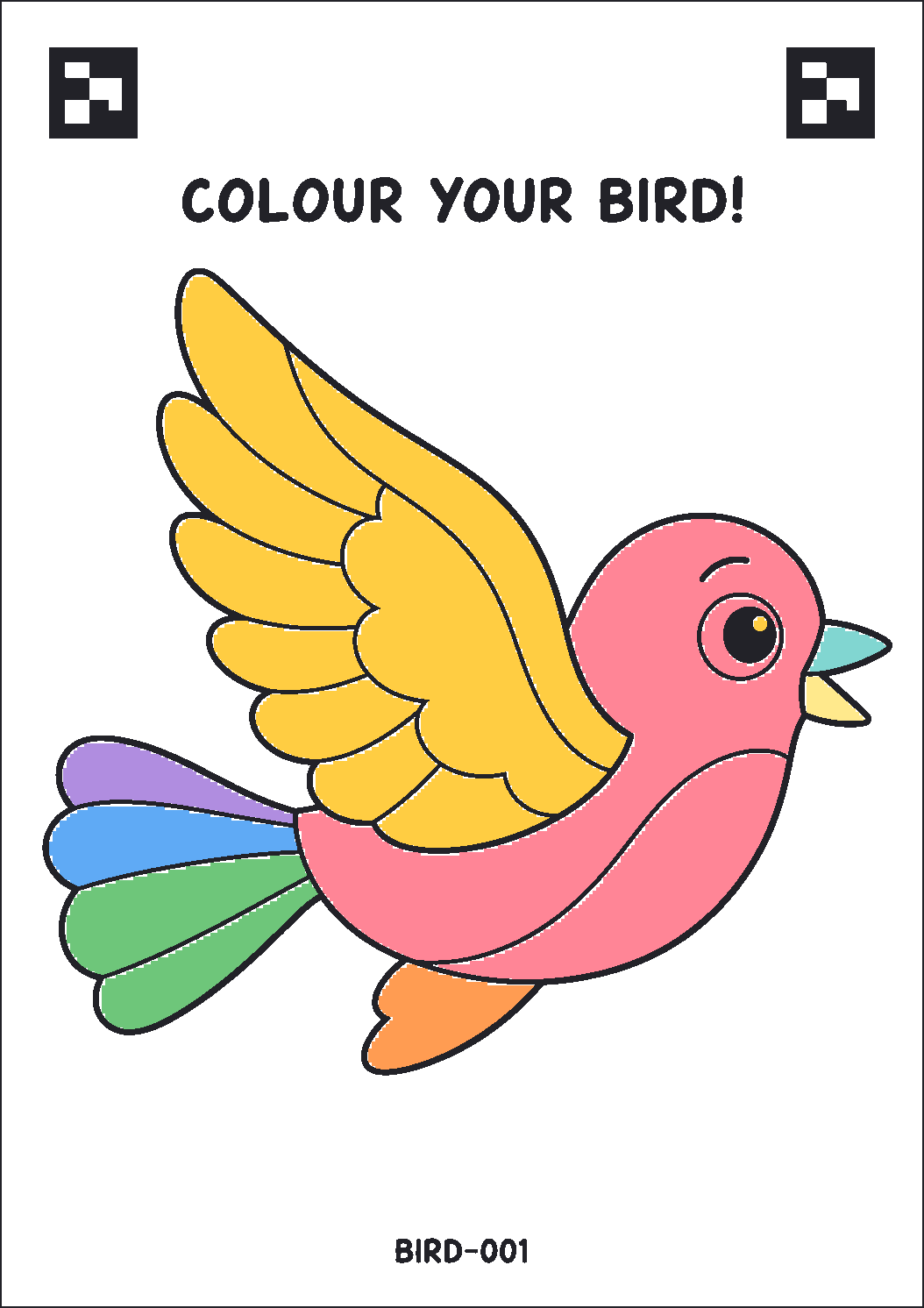 A coloured DraWorld bird sheet