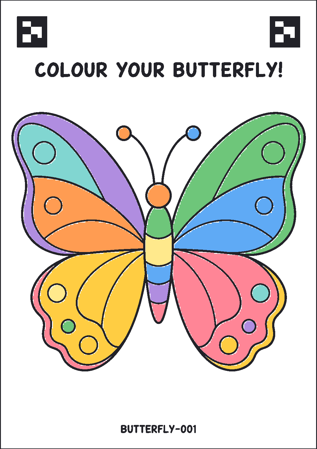 A coloured DraWorld butterfly sheet