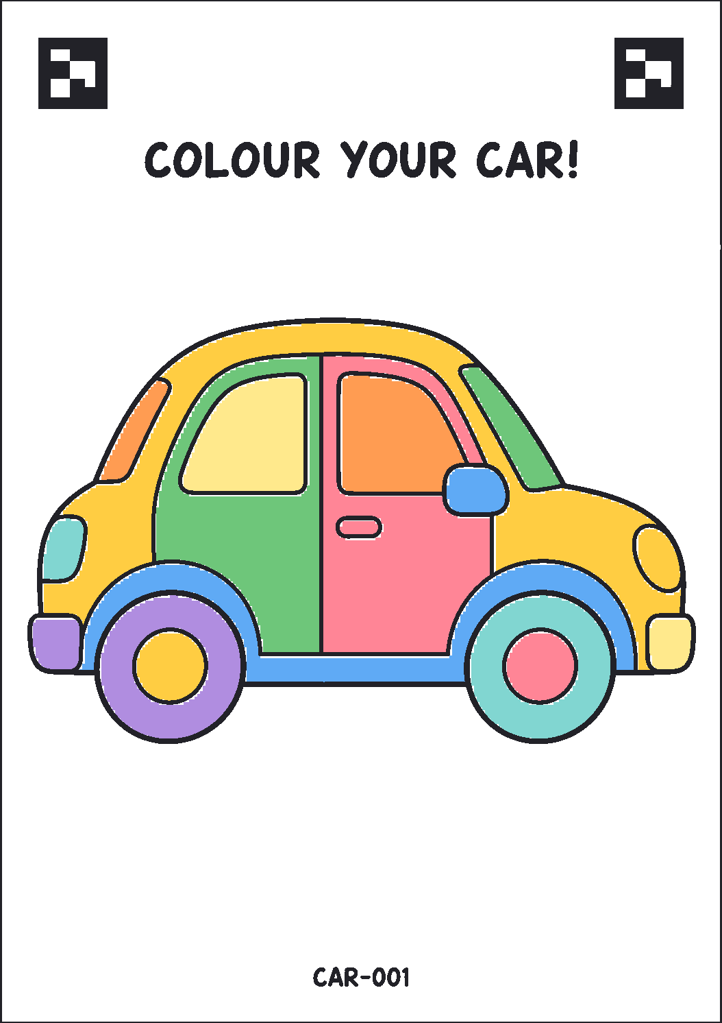 A coloured DraWorld car sheet